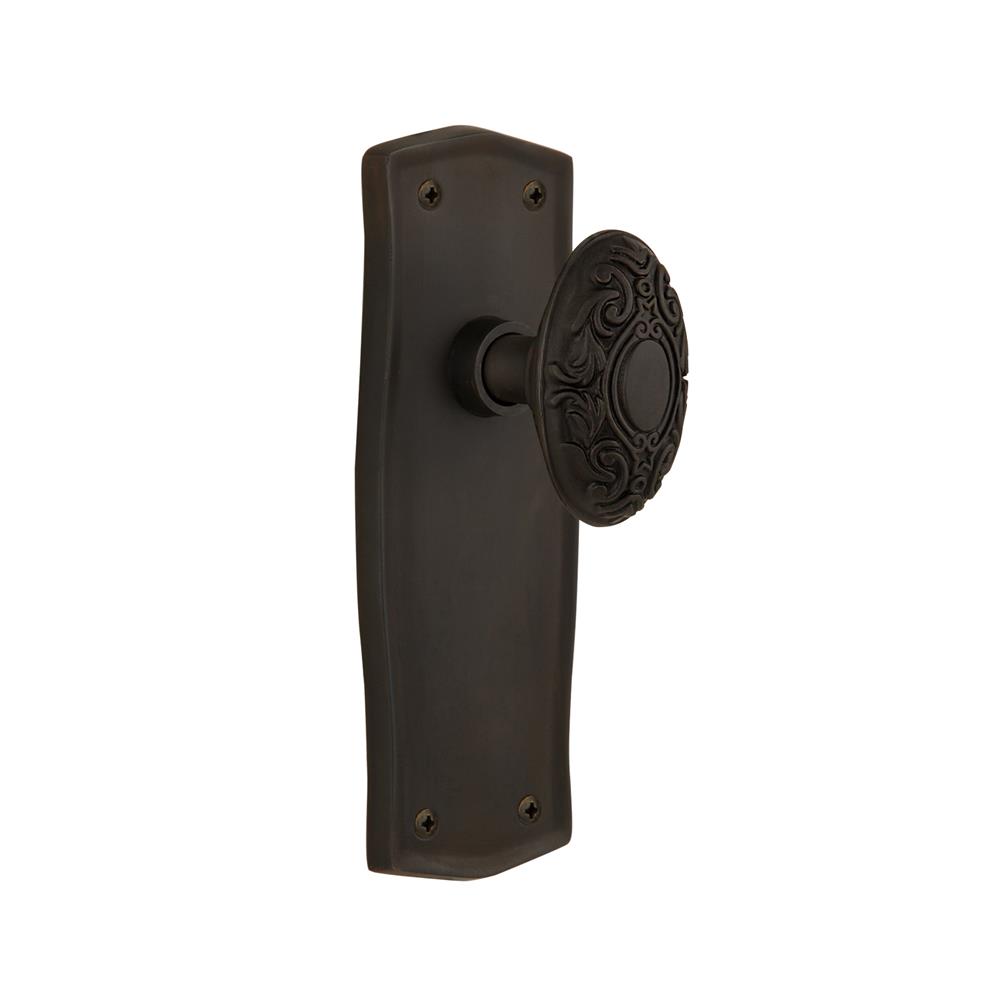 Nostalgic Warehouse PRAVIC Complete Passage Set Without Keyhole Prairie Plate with Victorian Knob in Oil-Rubbed Bronze